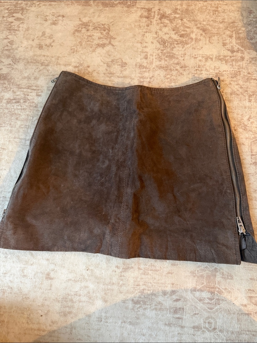 Blank NYC Brown Suede Zip-Trim Mini Skirt